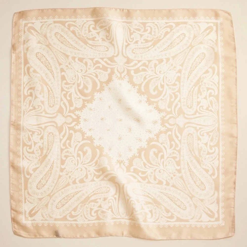 Bandana Pattern Silky Scarf - Beige